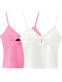 XNWMNZ-Top elástico con lazo recortado para mujer, Top elástico con tirantes finos y cuello en V, Top elegante versátil para mujer 2024