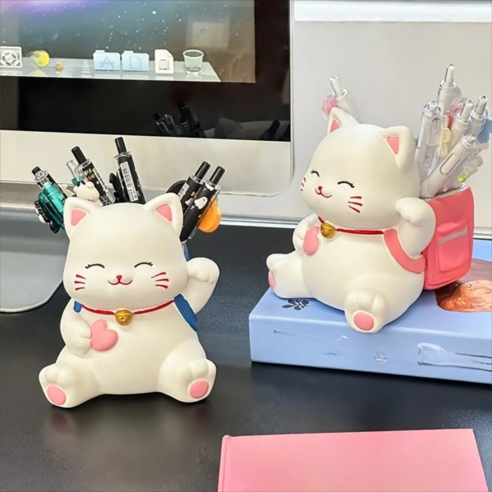 

Creative Small Cat Pen Holder Cartoon Storage Box Desktop Storage Ornaments Multi Functional Large Capacity Makeup Brush Holder