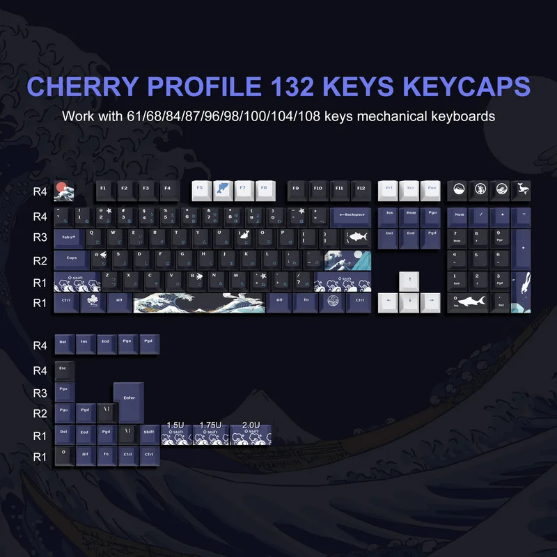 New Mechanical Keyboard Keycaps 131 Key Made Transparent Pbt Creative Personality Heat Sublimation Customized Keyboard Keycaps