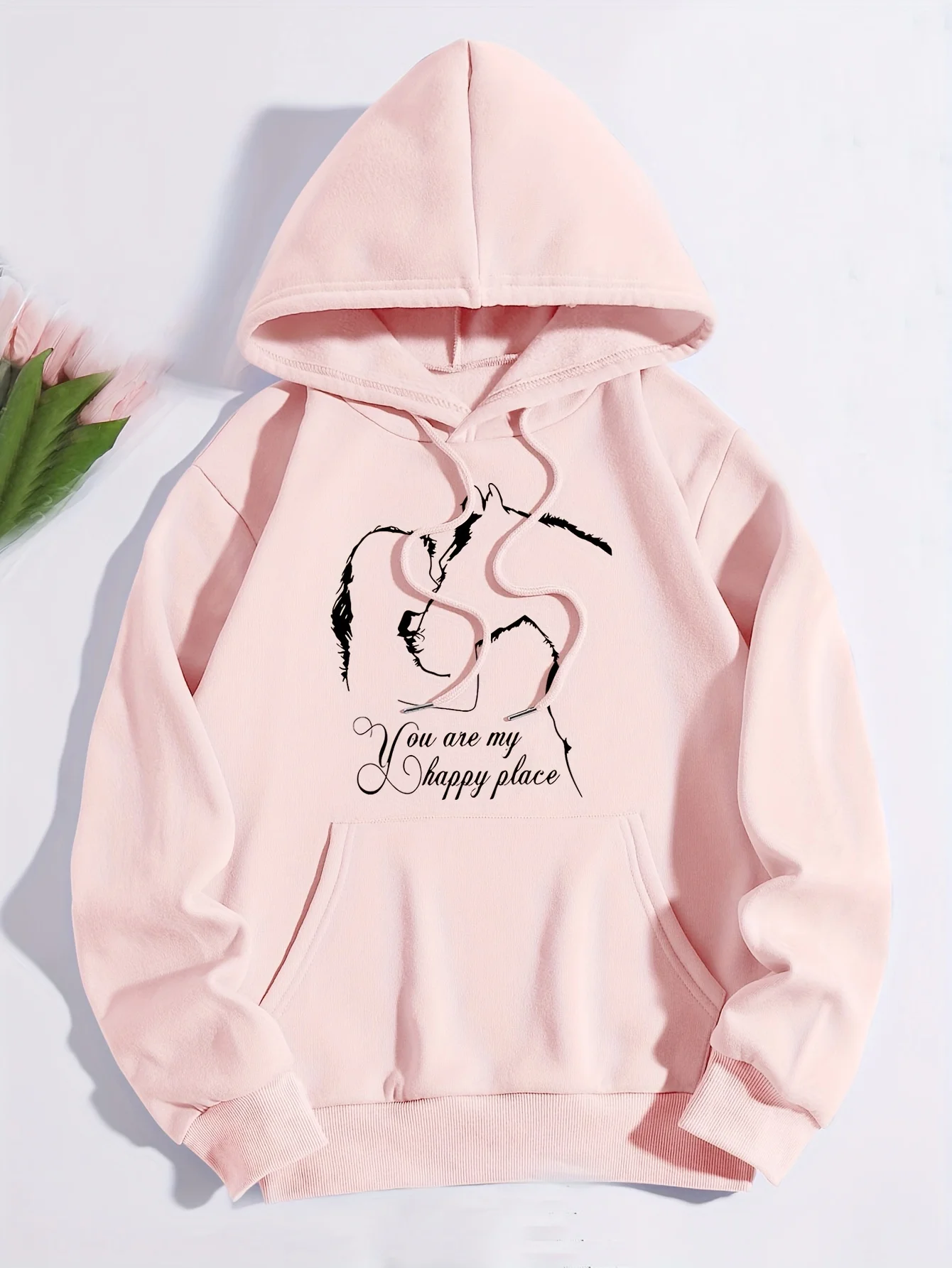 Meisje & Paard Print Kangoeroezak Hoodie Lange Mouw Hoodies Sweatshirt Mode Casual HipHop Sweatshirt Harajuku Unisex