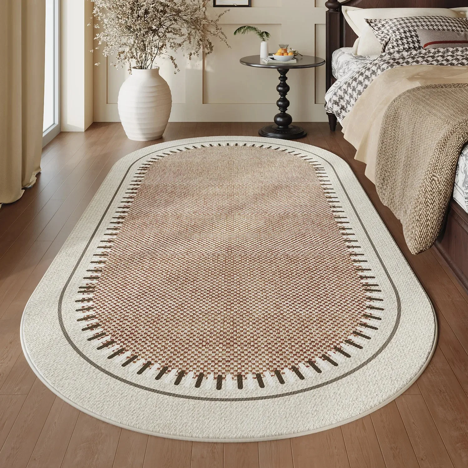 Minimalist Log Rug, Non-slip Washable Thick Oval Area for Bedroom Living Room Decor