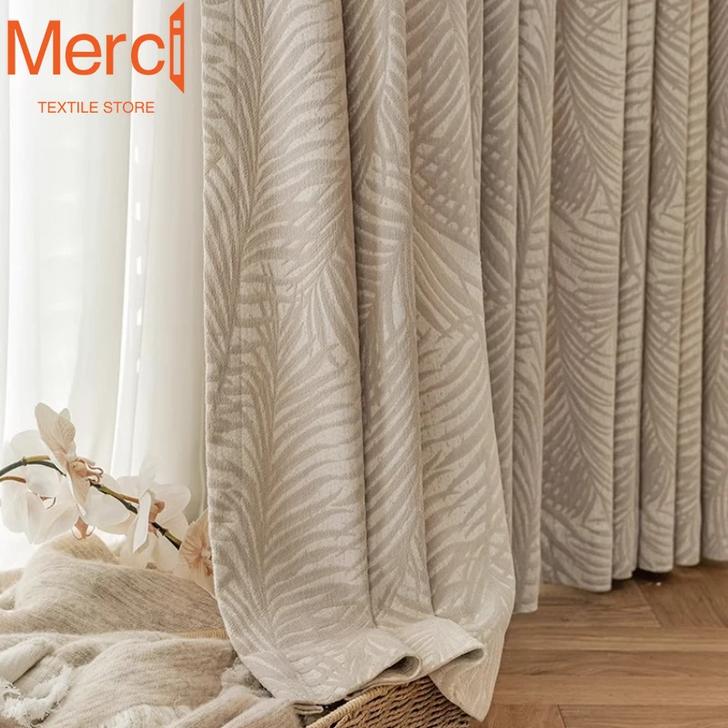 

French Cream Style Chenille Jacquard Curtains 2024 High-end Curtains for Living Dining Room Bedroom Blackout Luxury Simple Cloth