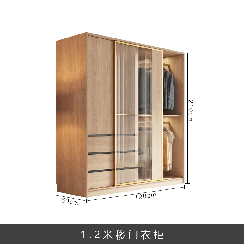

Sliding door wardrobe household bedroom simple small apartment sliding door log color wardrobe