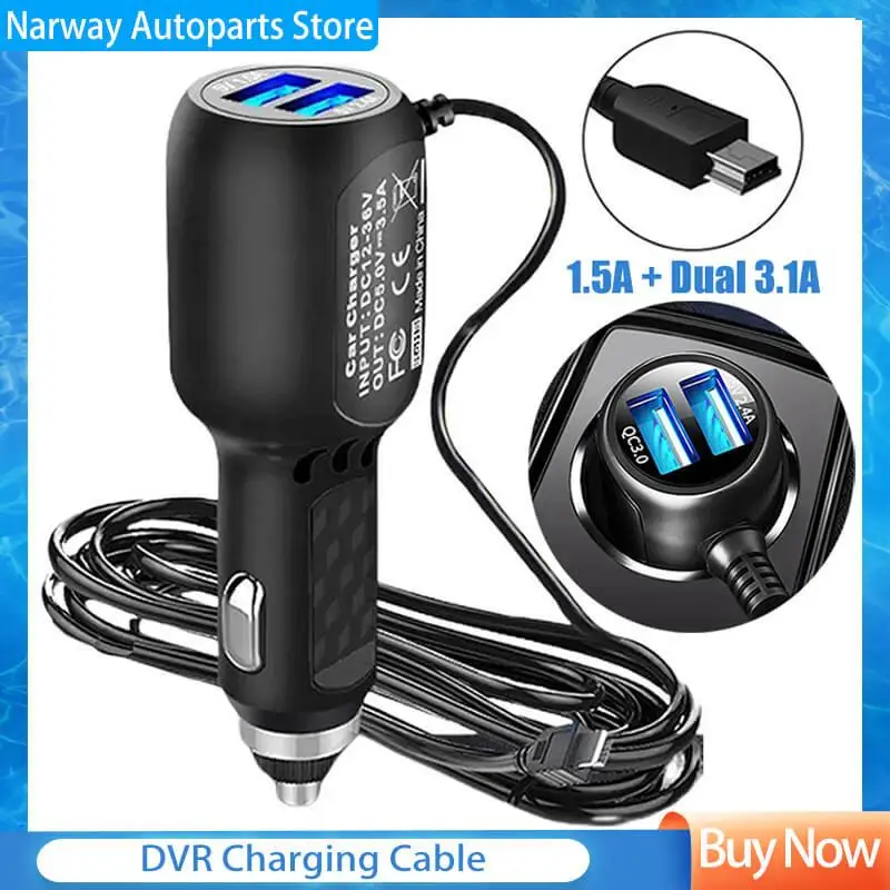 Kabel do ładowania 12V DVR kamera na deskę rozdzielczą ładowarka samochodowa przewód USB Mini przewód zasilający 3.5M do kamera DVR GPS