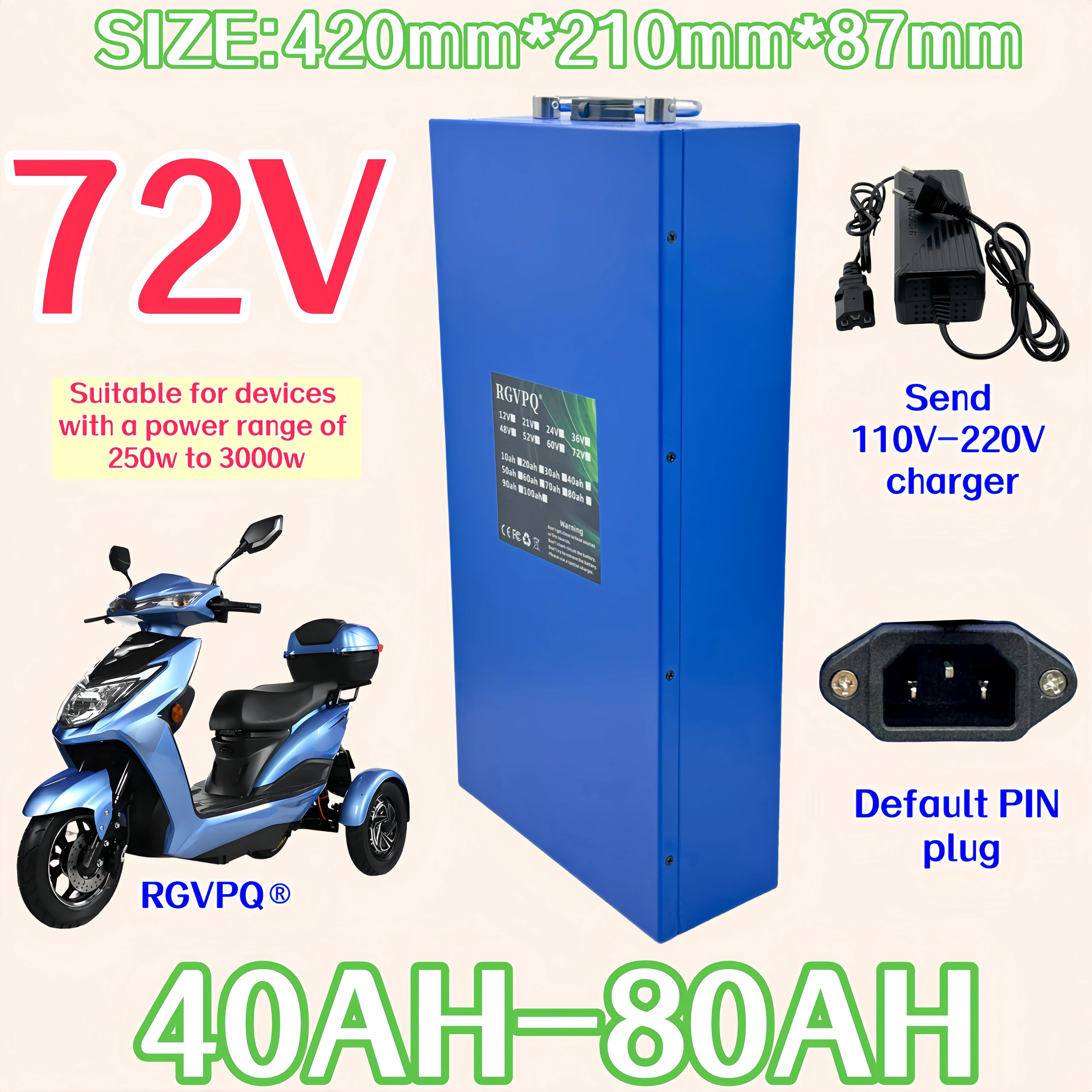 

Air Express 72V New Full Capacity Power Supply 21700 Lithium Battery 80AH Lithium Battery Pack Suitable for 250-3000W