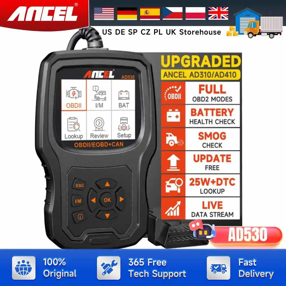 ANCEL AD530 OBD2 Automotive Scanner Professional Code Reader Battery Tester Check Engine OBD Car Diagnostic Scan Tool Free Upda