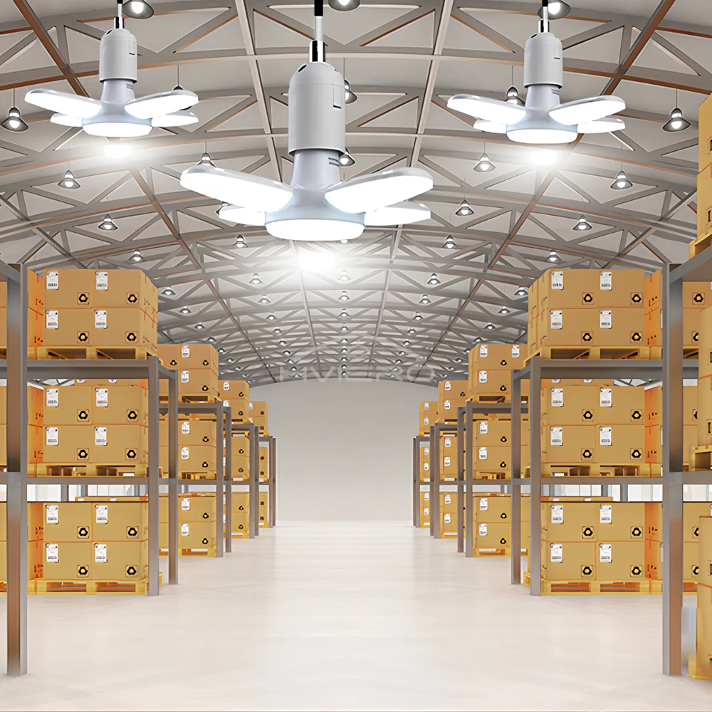 Ampoule LED E27 pliable en forme d'éventail 28W, 220V ou 85V-265V, pour maison, salon, entrepôt, Garage, plafonnier