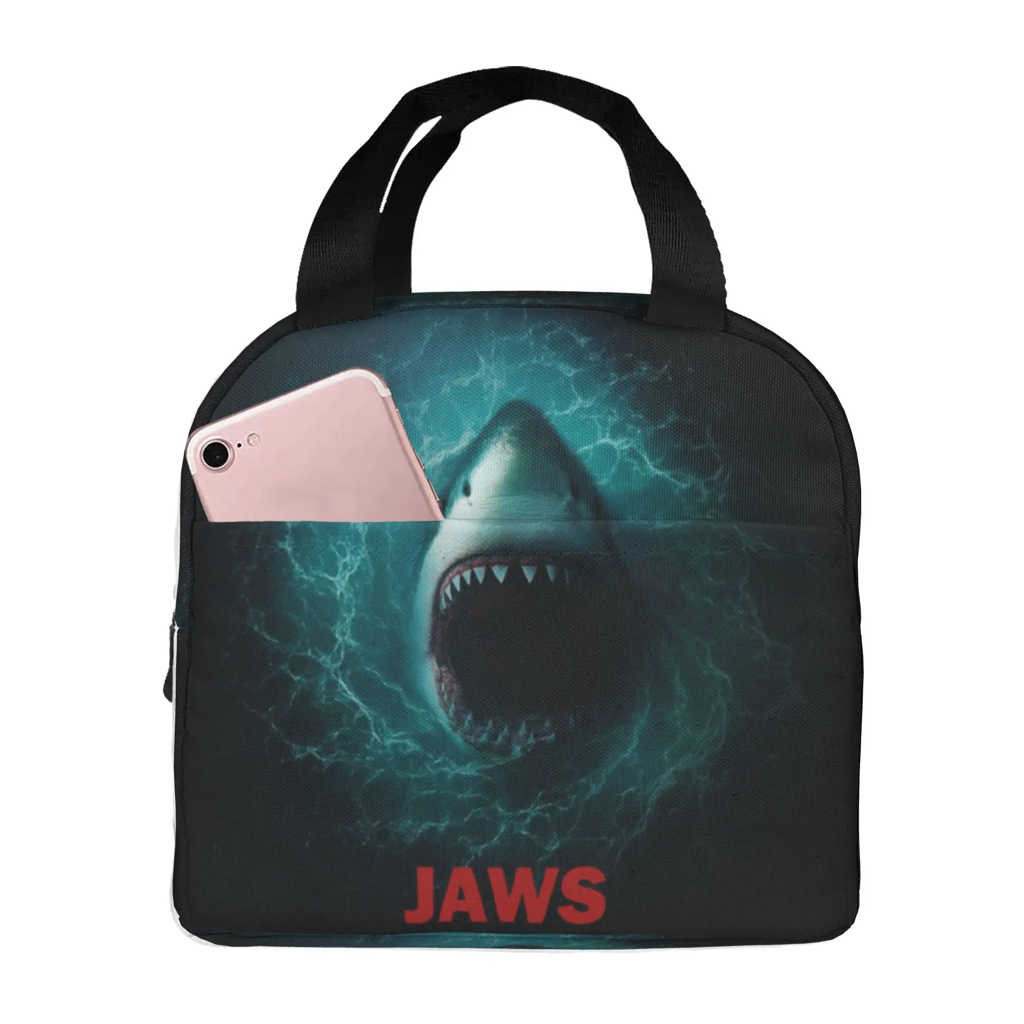 J-Jaw-Shark Thermal Insulated Lunch Bags Women Horror Movie Resuable Lunch Tote for Outdoor Picnic Multifunction Food Box