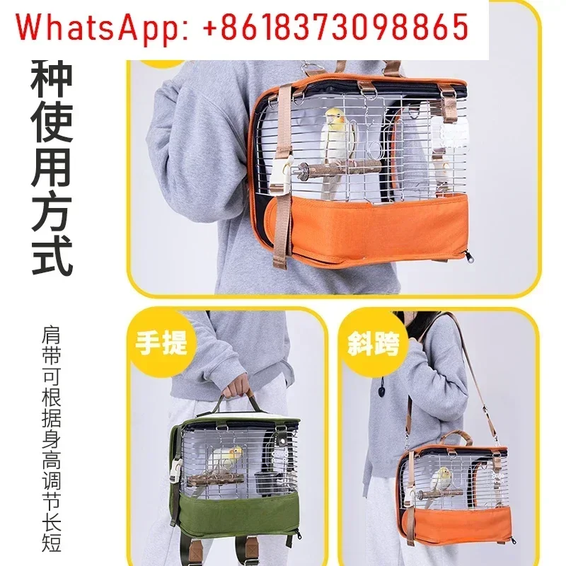 Waterproof Outdoor Bird Cage Backpack Portable Take-Out Ornamental Cage for Birds