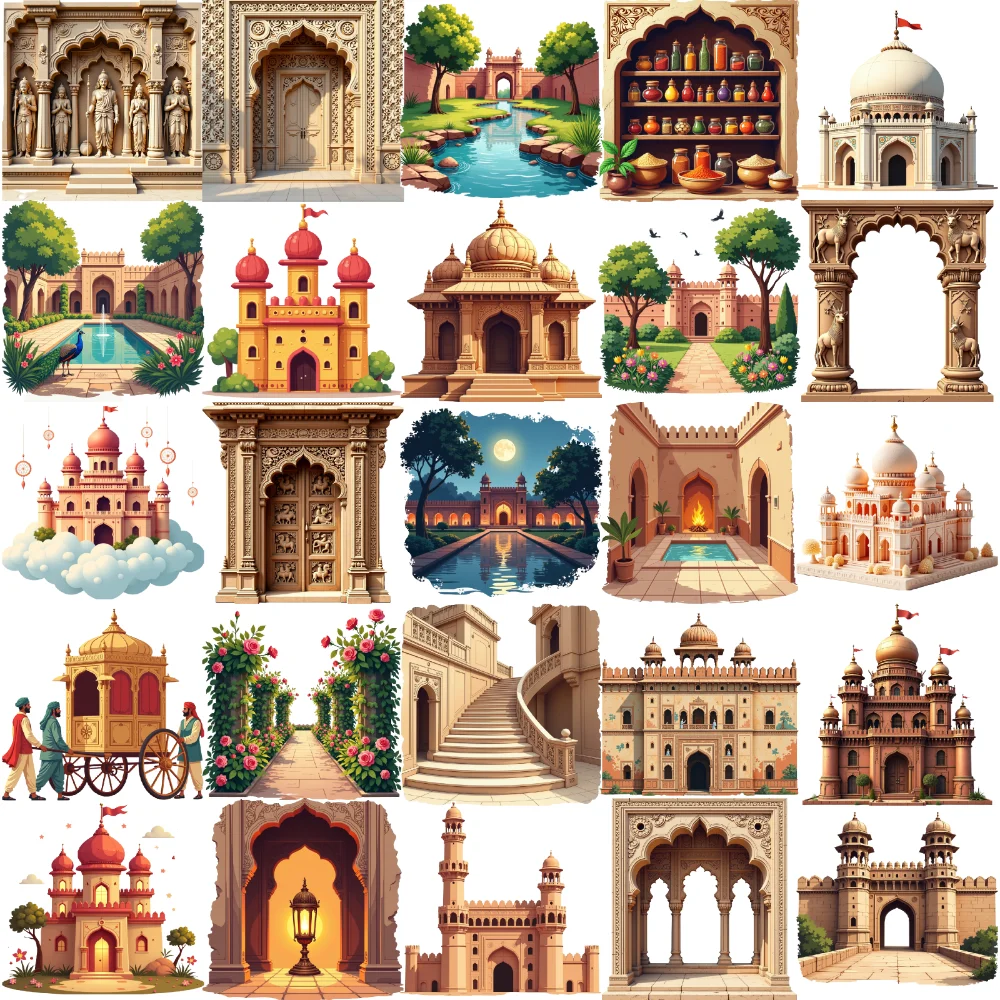 

28 шт. экзотических временных татуировок: арабская мечеть, павлин, водостойкие наклейки для тела, лица, рук