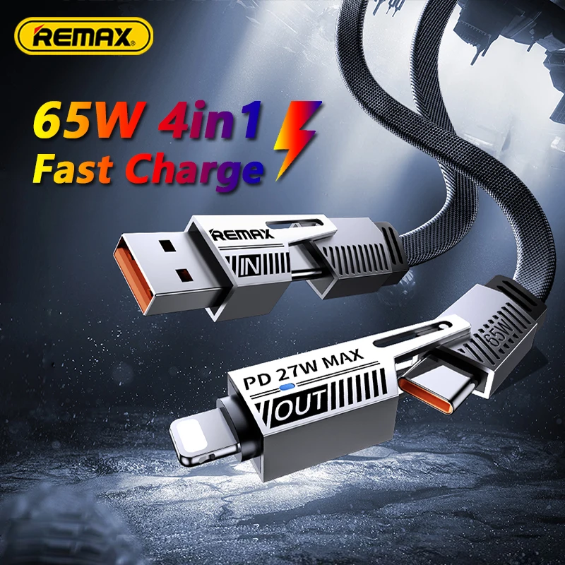 Remax 4 in 1 65W USB C Type -C To Type C Lightning Cables for Macbook iPad iPhone 16 15 Huawei Xiaomi Phone Fast Charging Cables