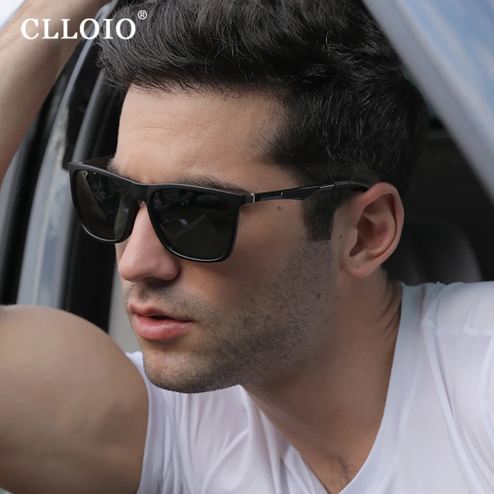 CLLOIO New Fashion Square TR90 Polarized Sunglasses Men Women Aluminum Leg Driving Day and Night Vision Anti Glare UV400 Glasses