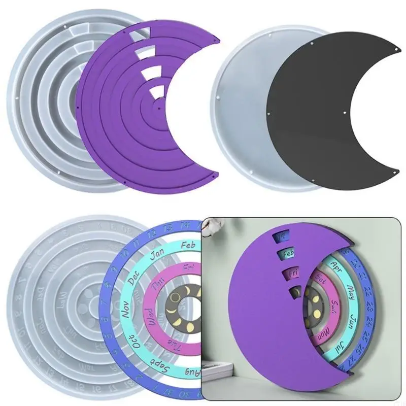 3Pieces/set Rotatable Moon Round Calendar Resin Molds Perpetuals Calendar Molds