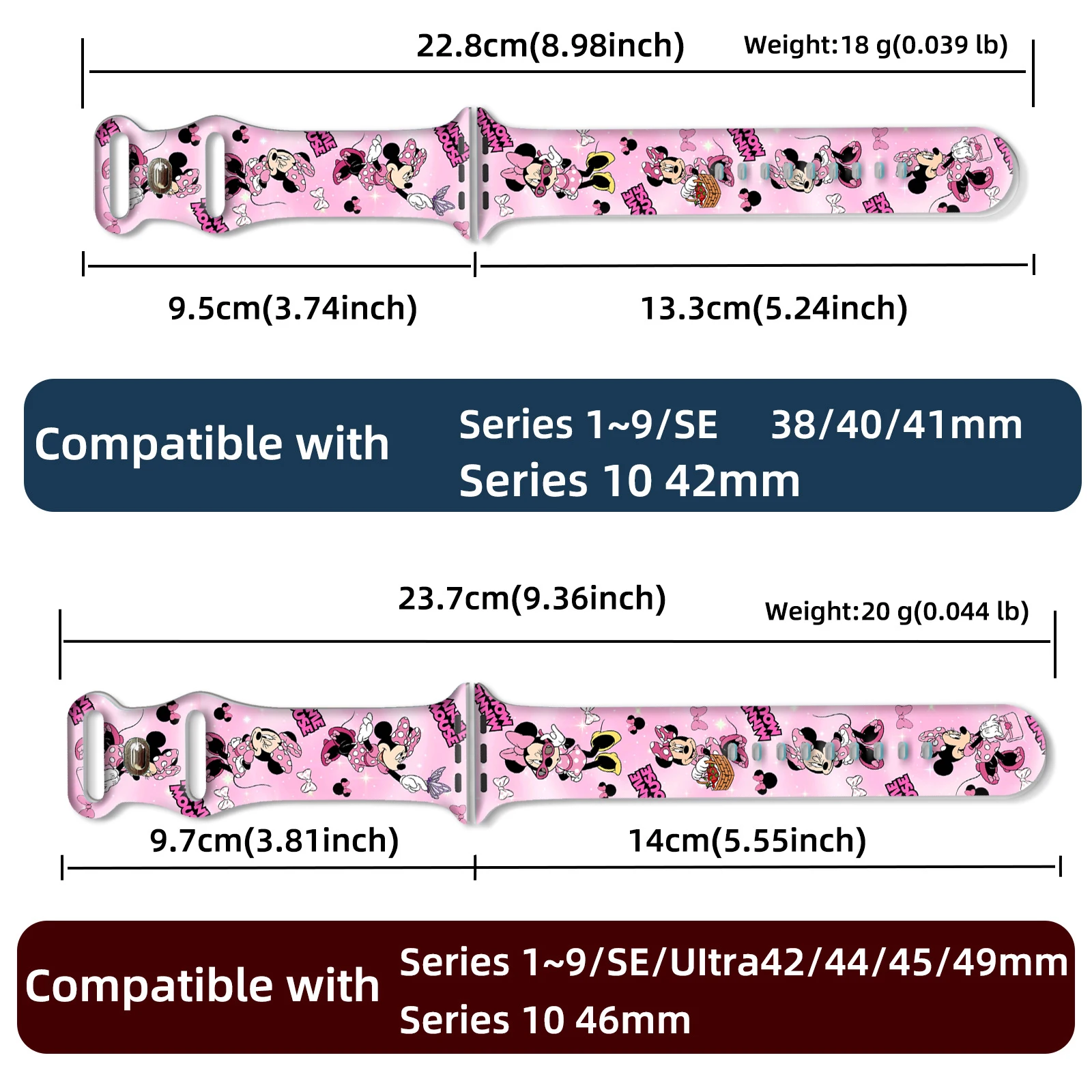 Tali Silikon Seri Disney Minnie untuk IWatch 44Mm 42Mm 41Mm 40Mm Kompatibel dengan Apple Watch 11 10 9 SE Gelang Jam Dapat Diganti
