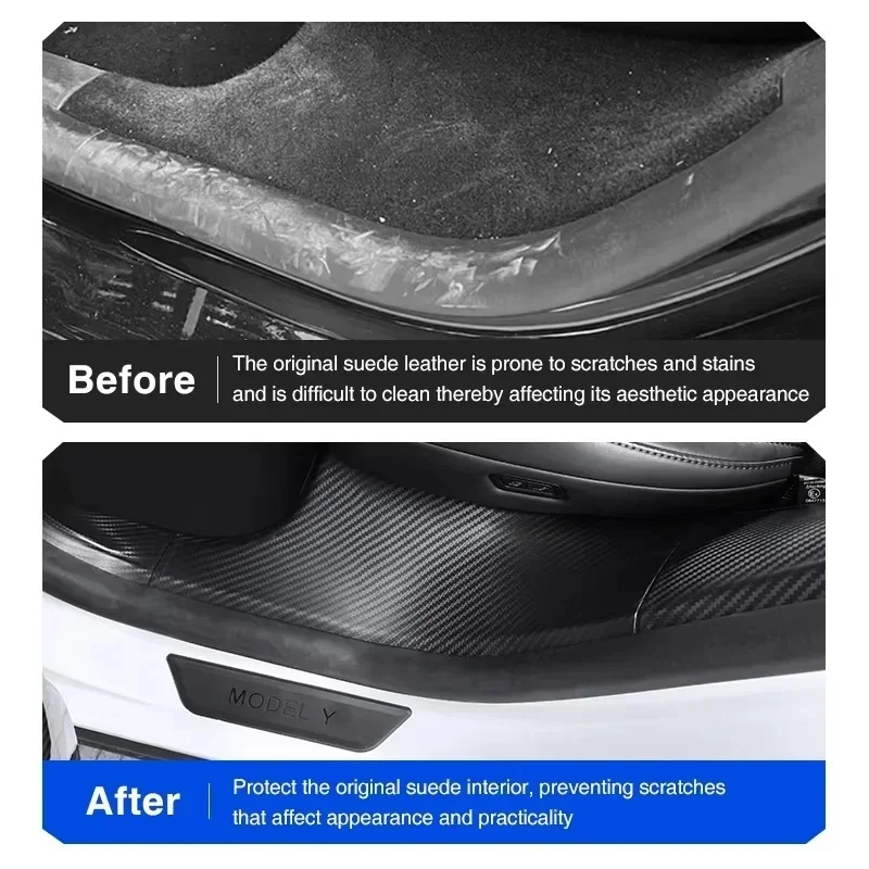 10PCS Car Door Sill Guard Protector for Tesla Model Y Juniper 2025 2026 Front Rear Door Threshold Strips Anti-kick Pad