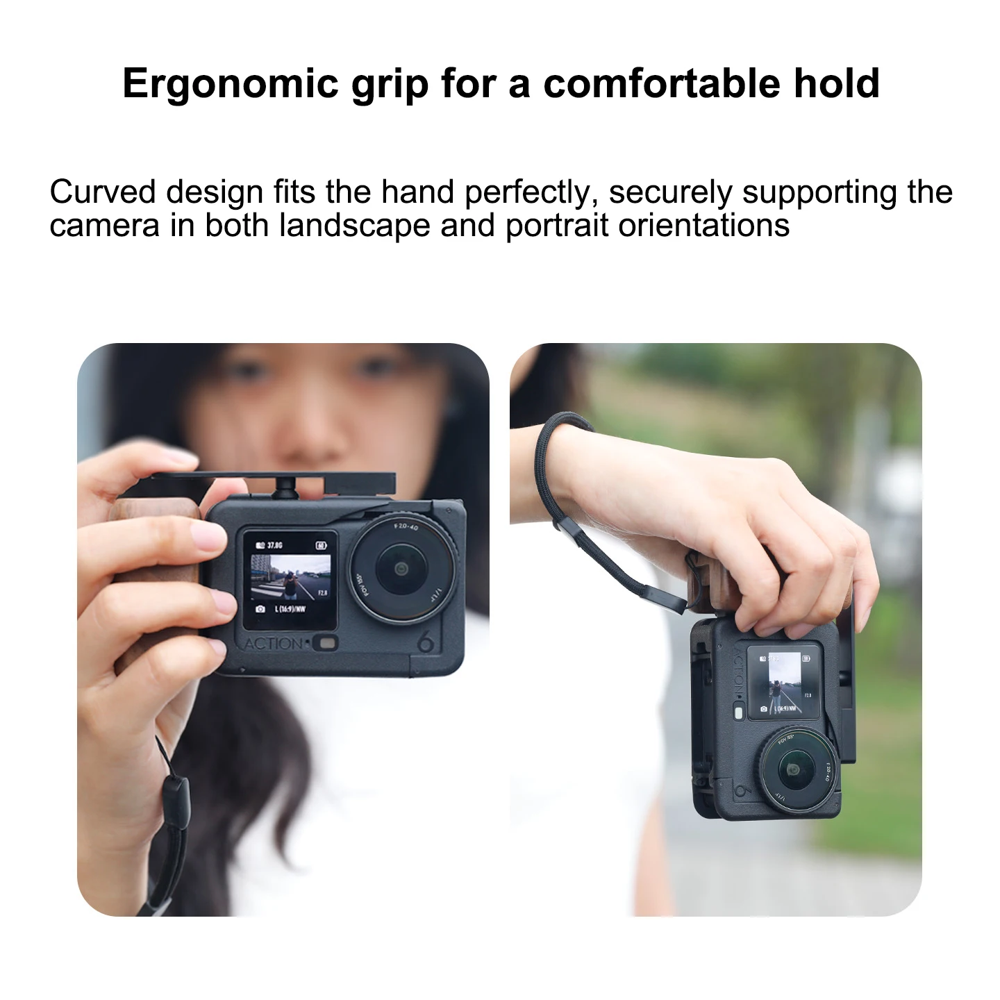 

Wood Aluminum Cage Grip Kit for DJI Action 6 Camera,Ergonomic Handle with See-saw Shutter Button, Quick Release Base and Lanyard