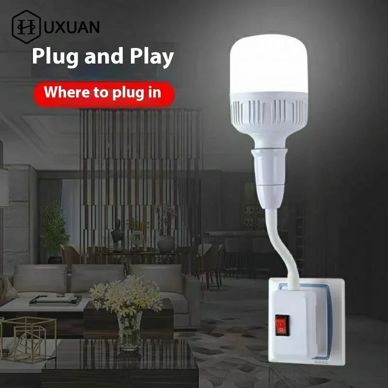 1PC US Plug To E27 Lamp Base Conversion Led Light Wall Flexible Lamp Holder Converter With Switch Led Head Bulb Socket