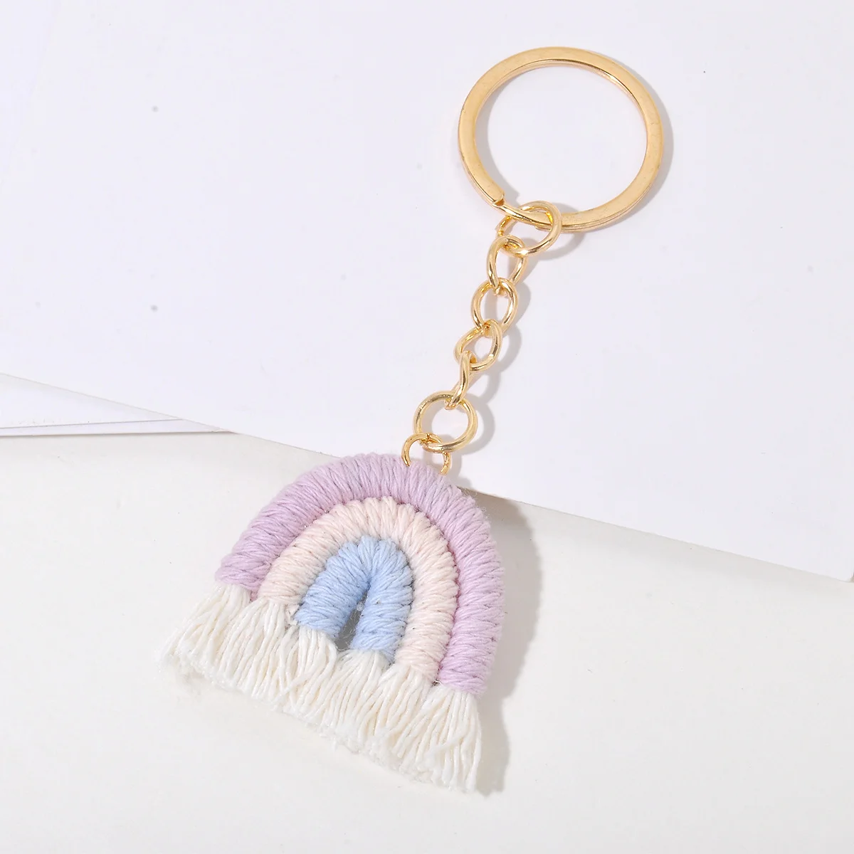 Leuke gebreide regenboog kwastjes sleutelhanger vrouwen meisjes handgemaakte sleutelhanger voor autosleutel houder handtas hanger DIY sleutelhanger sieraden cadeau