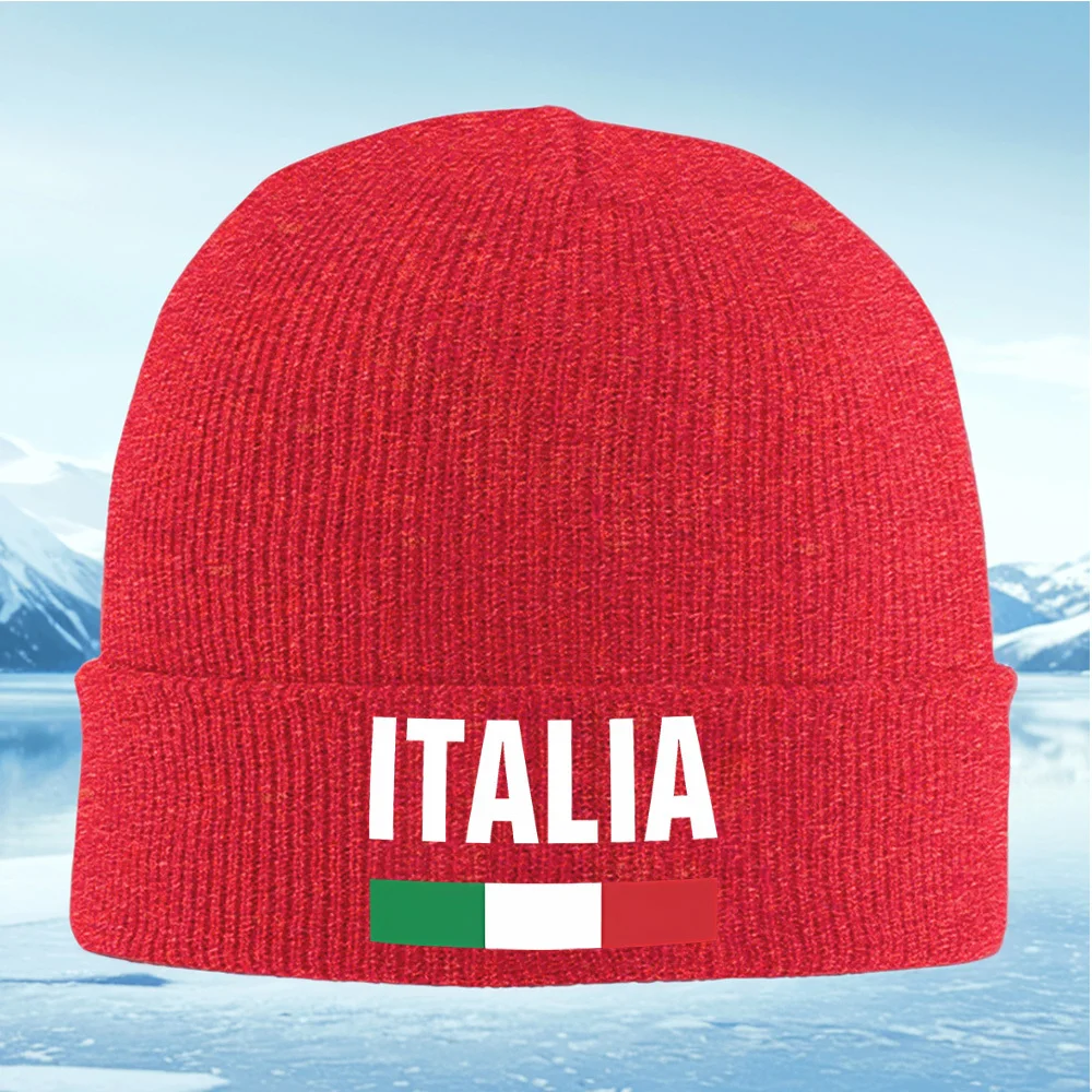 إيطاليا الحروف البيضاء، العلم الإيطالي المشارب الرجال النساء للجنسين محبوك قبعة قبعة صوفية قبعة الشتاء الحرارية الدافئة عيد الميلاد في الهواء الطلق
