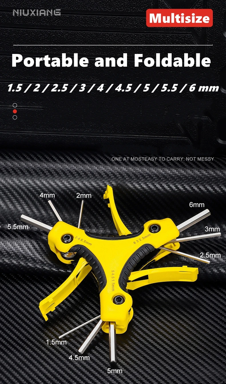 

Складной шестигранный звездчатый ключ 9 в 1, портативная отвертка из стали Cr-V, метрический складной шестигранный ключ, комплект красных, желтых