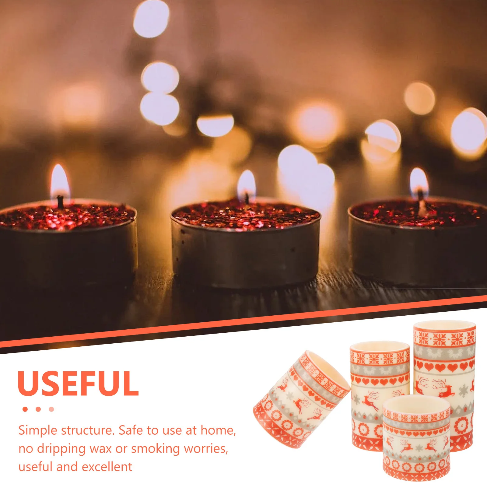 4Pcs LED Flameless Christmas Lights Powered Decorative Light Christmas Party Ornament Building Lamp