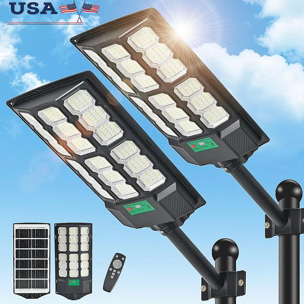 

2025 солнечные уличные фонари для улицы, водонепроницаемые, 6500 К, 20000 лм, светодиодный светильник для парковки, датчик движения, пульт дистанционного управления от сумерения до рассвета