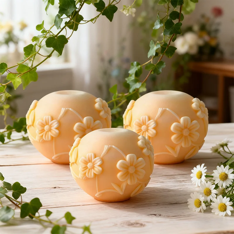 

3D Floral Sphere Silicone Candle Mold for Aromatherapy Candle Resin Making Rustic Decor Wedding Table Centerpiece Craft Gift