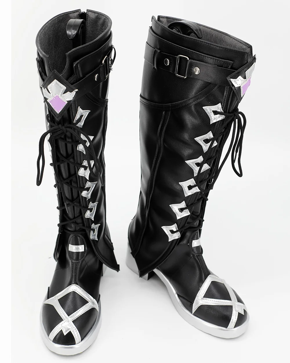 Buty do cosplayu Flins z Genshin Impact, czarne skórzane buty szyte na miarę, dowolny rozmiar