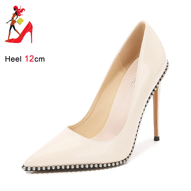 

12CM High Heels Solid Color Pointed Toe Stilettos Party Shallow Mouth Women Shoe Luxury Design Wedding Single Shoes Large Size