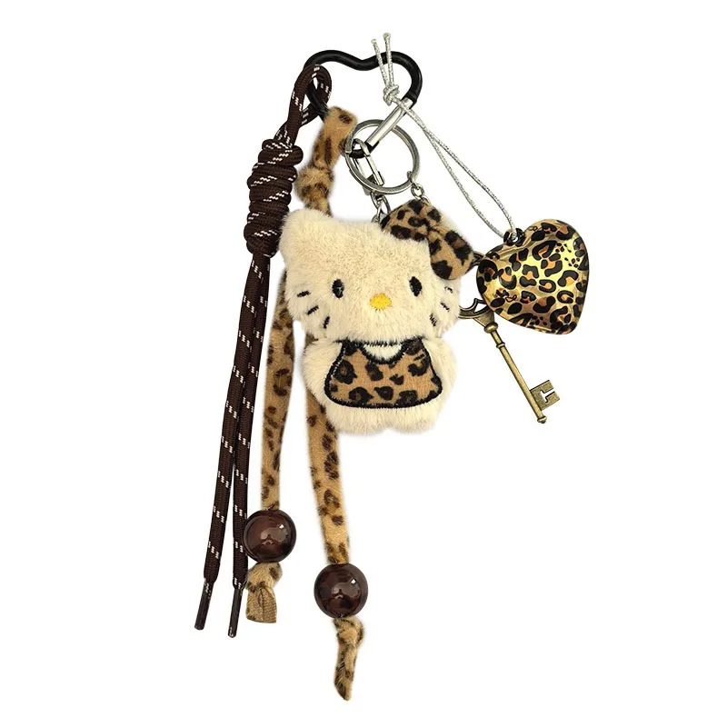 Sanrio Cartoon Hello Kitty Leopard Pattern Series Plush Keychain Pendant Daily Backpack Personalized Fashion Accessories