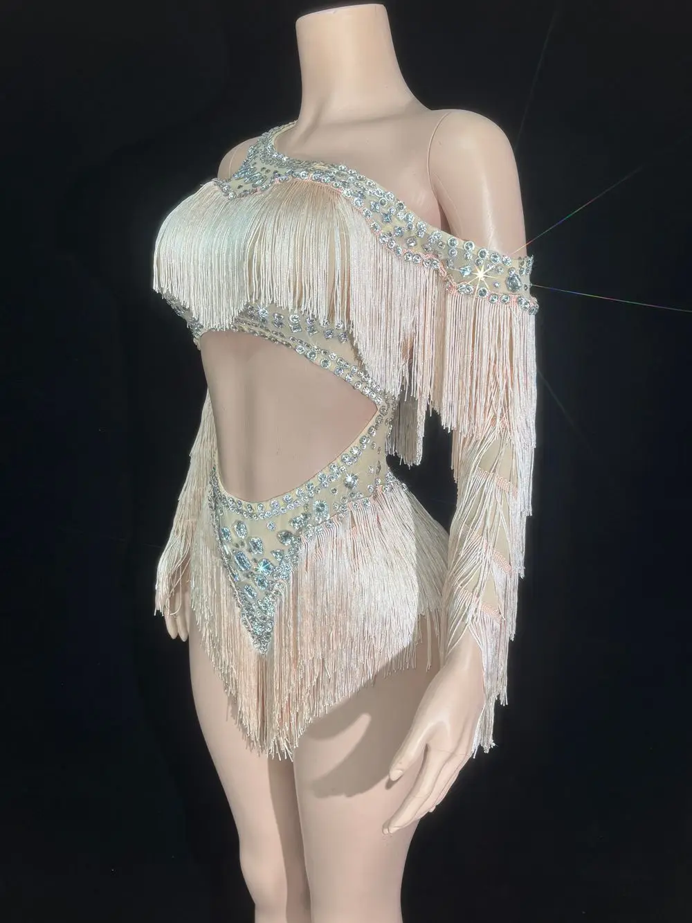 Sparkly Rhinestones Tassels Bodysuit for Women Sexy Party Performance Dance Costume Singer Dancer Show Stage Wear Club Outfit view 2
