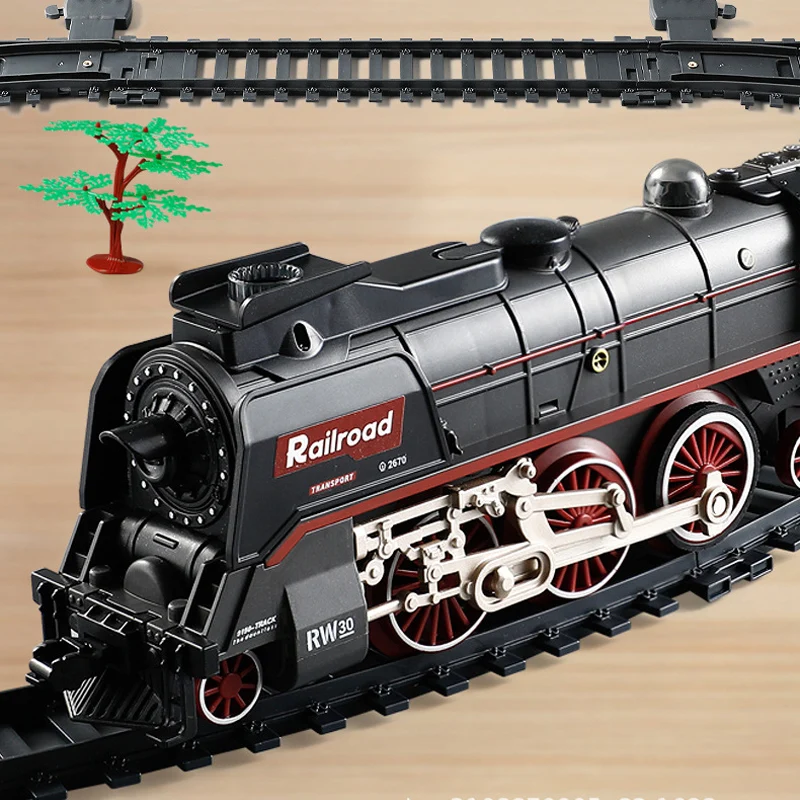 Simulated Steam Electric Track Audio Visual Interactive Train Model Toy Collector\'s Edition Steam Train Toy Track Car Set