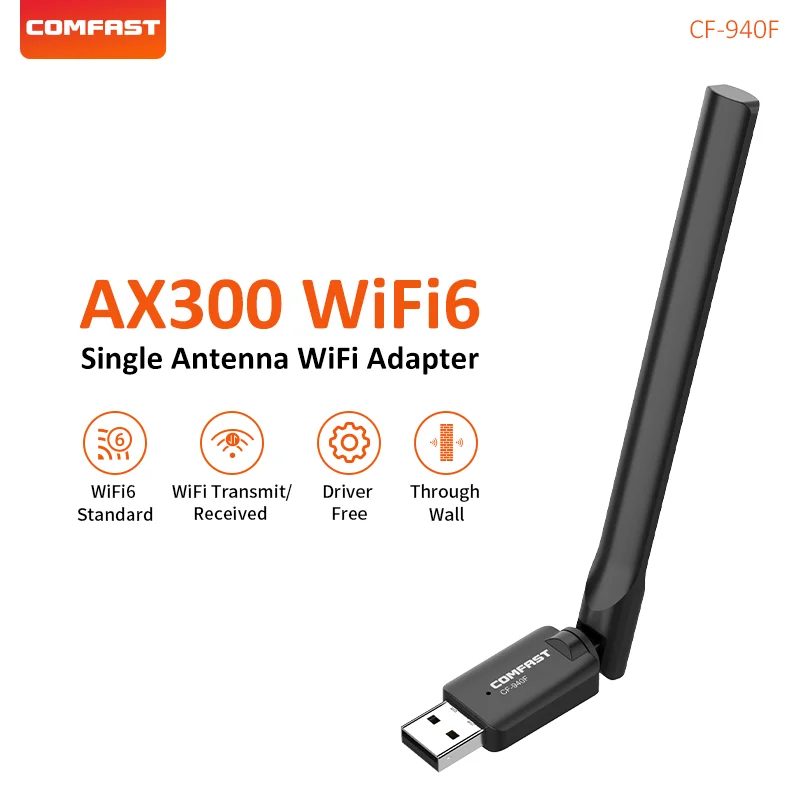 

AX300 WiFi6 USB Adapter 300Mbps 2.4GHz WiFi Antena USB2.0 Dongle AIC8800FC Wireless Network Card For Desktop/Notebook CF-940F