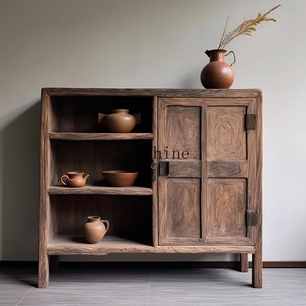 Wabi Sand Wind Old Elm New Chinese Style Home Storage Office Storage Box Mealside Tea Cabinet  FT