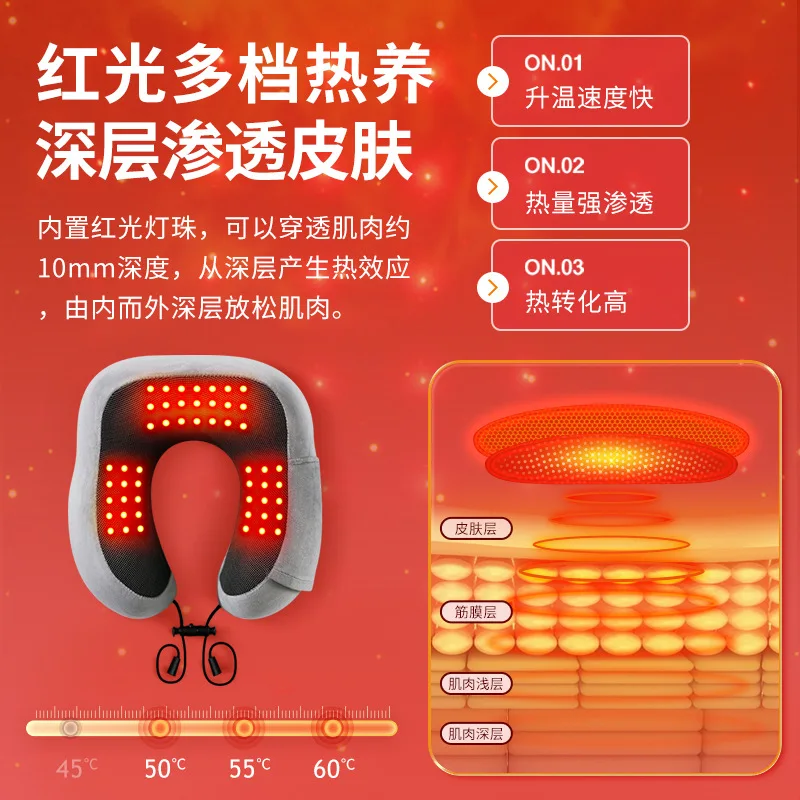 Red Light Therapy Heated U Shaped Neck Pillow Memory Foam Electric Heating Travel Airplane Nap Head Support Portable Cushion