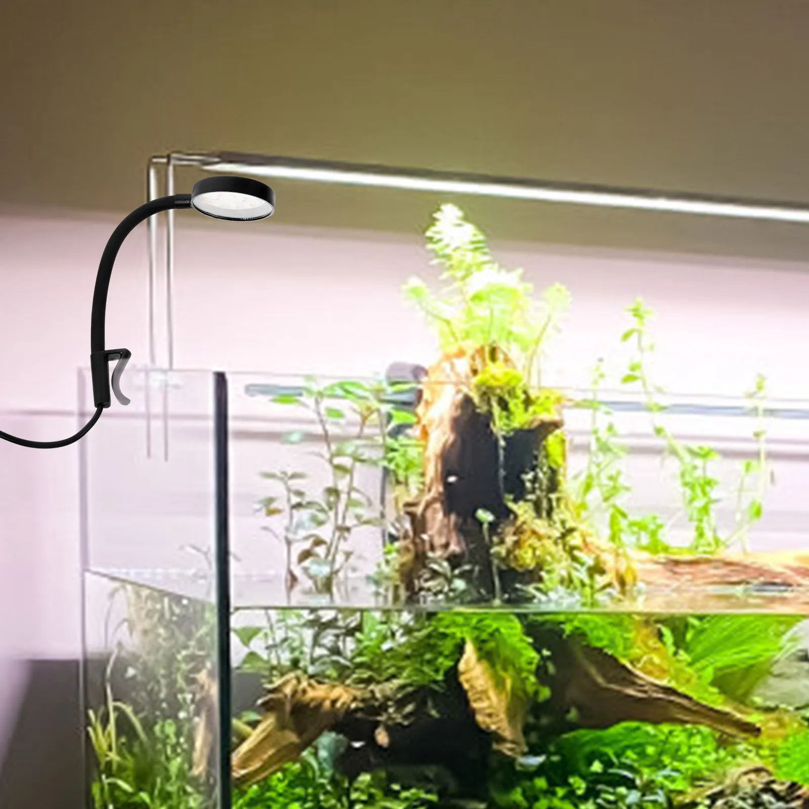

LED Aquarium Fish Tank Lighting USB Mini Waterproof Small Compact Plant Grow Lamp Black Marine Household Pet Supplies