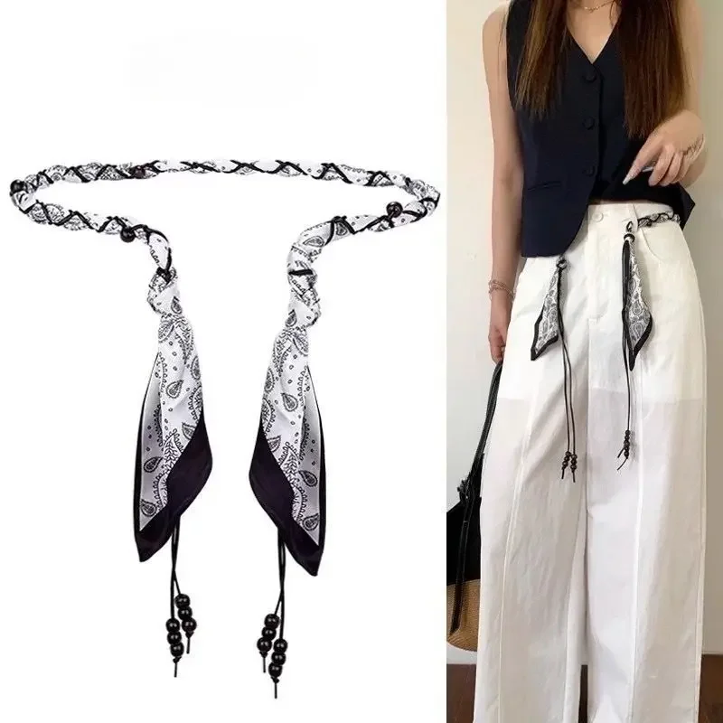 Women'S Bohemian Printed Woven Waistband With Fashionable Beaded Tassel Decoration Waistband, Daily Matching Pants& Dresses