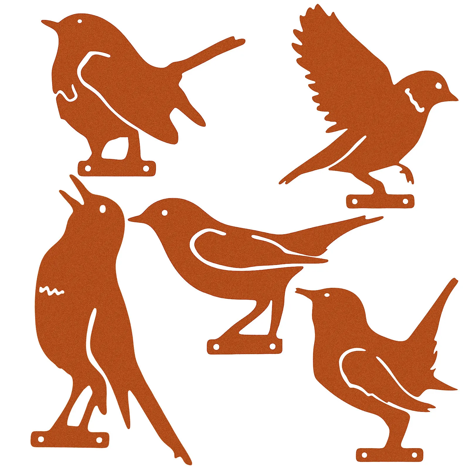 

Набор из 5 металлических садовых украшений в виде ржавых птиц, силуэты птиц для улицы, декор для забора в деревенском стиле, скульптуры для двора, металлические птичьи фигурки