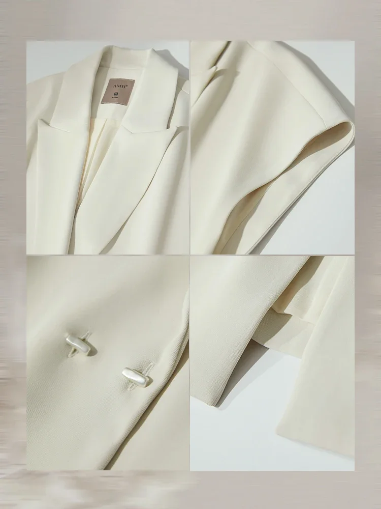 AMII Minimalist Vest For Women 2025 Autumn New Solid Office Lady Lapel Loose Shoulder Short Sleeve Mid Length Jacket 12541054