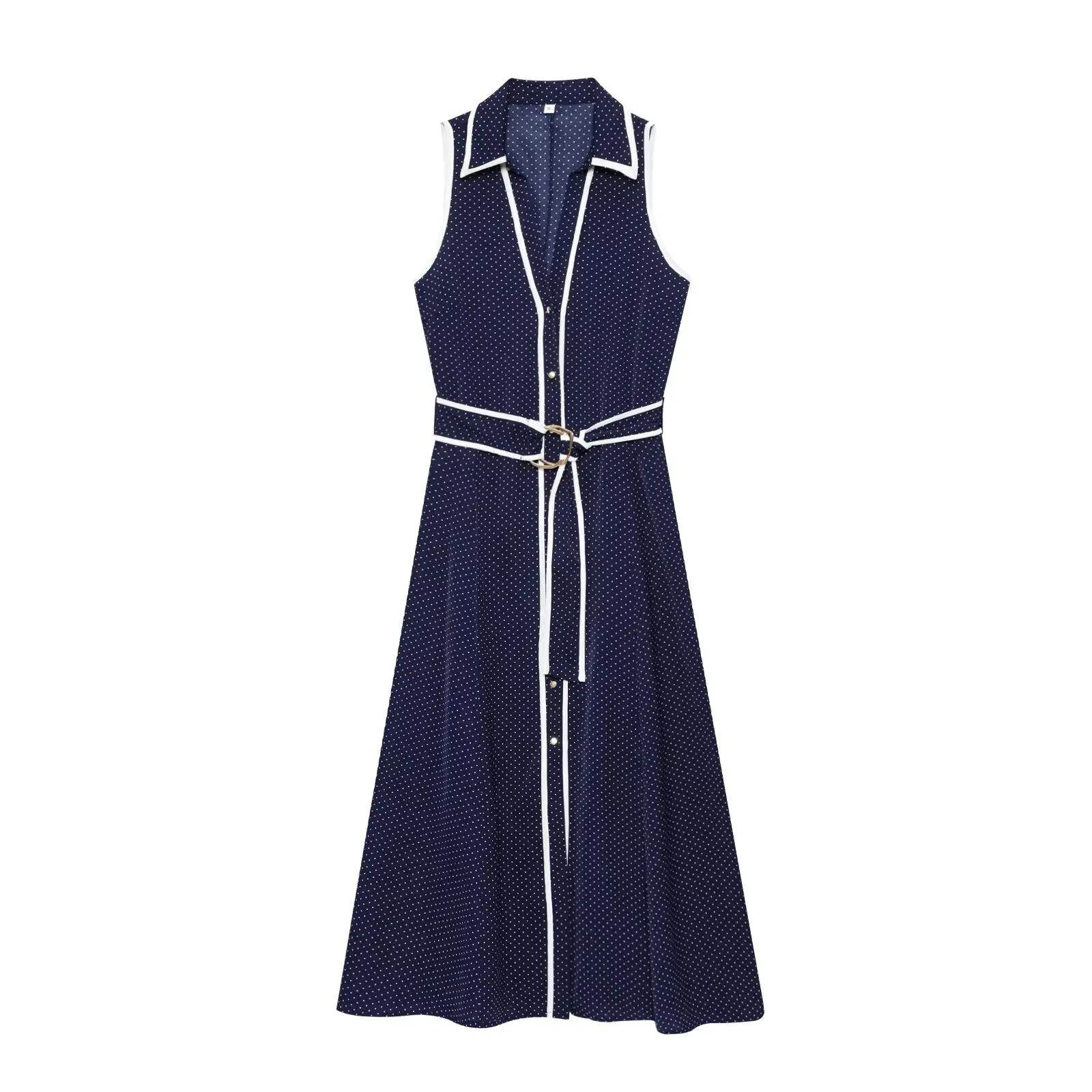 

Maxdutti French Elegant Retro Polka Dot Navy Blue Dress Party Sexy Backless Halter Neck Midi Dress Women's Minimalist Casual Dre