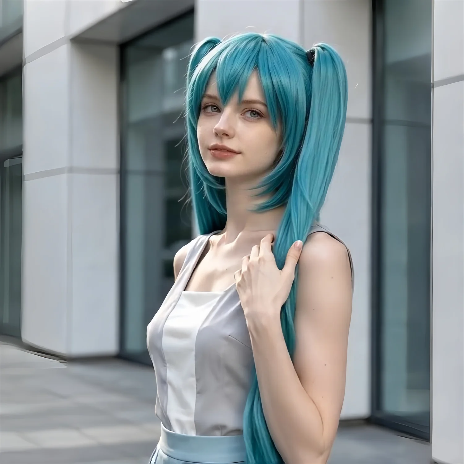 Anime Cosplay Wig Long Double Ponytails Mint Green 40 Inch Heat Resistant Synthetic Wig For Women, Cosplay Party