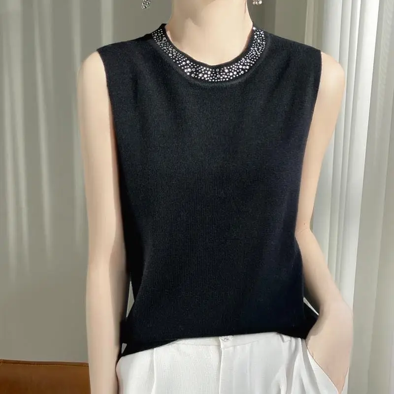 رداء علوي من دون أكمام للنساء 2025 الربيع الصيف الديكور س الرقبة أكمام تانك القمم الملابس الداخلية الكورية قاع محبوك المرأة تانك القمم #2
