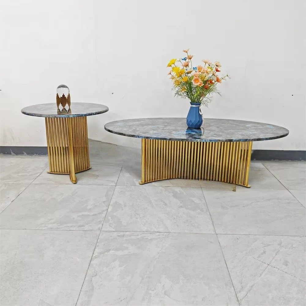 Living room furniture wholesale center table gold luxury coffee table set Nordic travertine smart modern marble coffee table