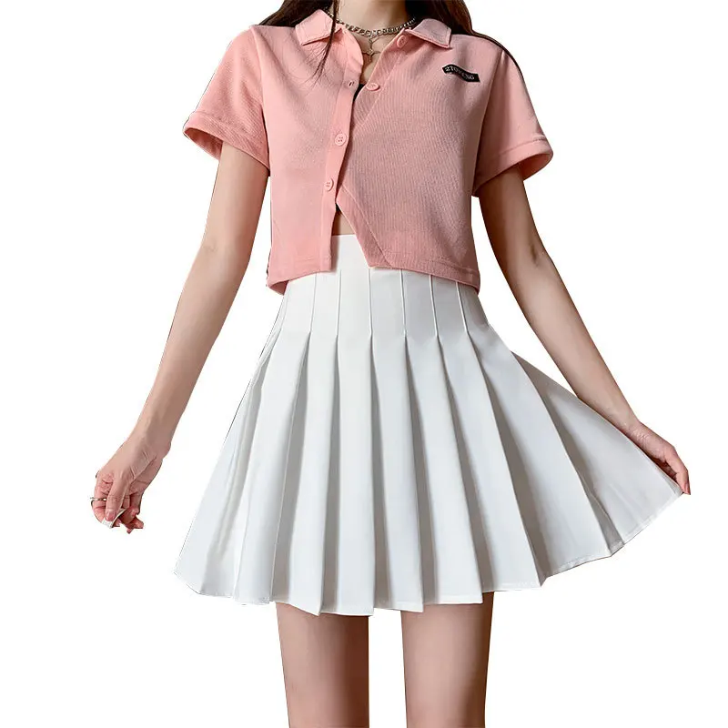 White Pleated Skirt Female Thin High Waist Skirt New Drape A-word Skirt Kawaii Skirt