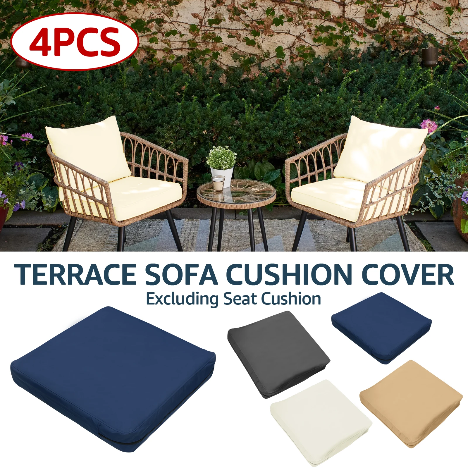 4 Stück Sitzbezüge für Terrassen stühle 60x60x10cm Außen kissen bezüge mit staub dichten wasserdichten Terrassen sitzkissen bezügen mit Reiß verschluss