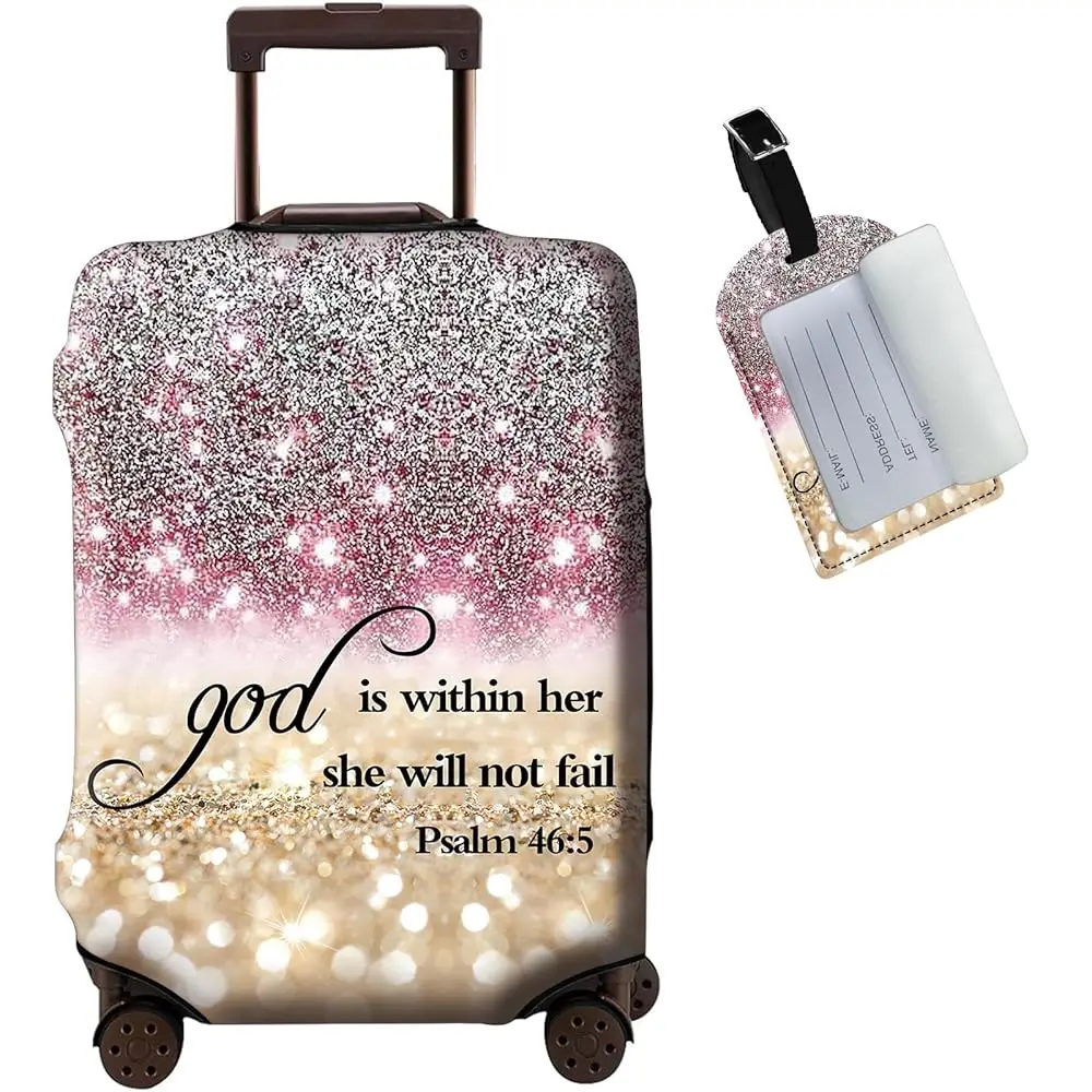 

Free ShippingLuggage Cover + Luggage Tag, Psalm 46:5 Quote Washable Elastic Travel Suitcase Protector With Concealed Zipper for