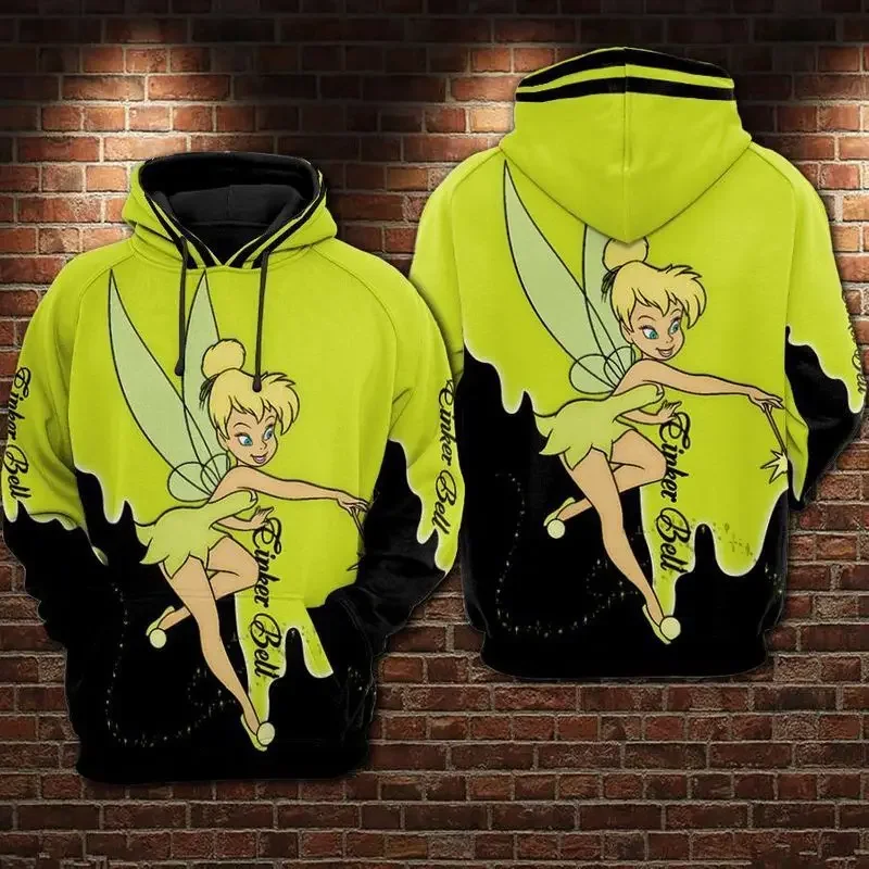 Felpa con cappuccio Disney 3D ragazzi e ragazze primavera e autunno nuova stampa 3D felpe con cappuccio Disney Tinker Bell abbigliamento sportivo da