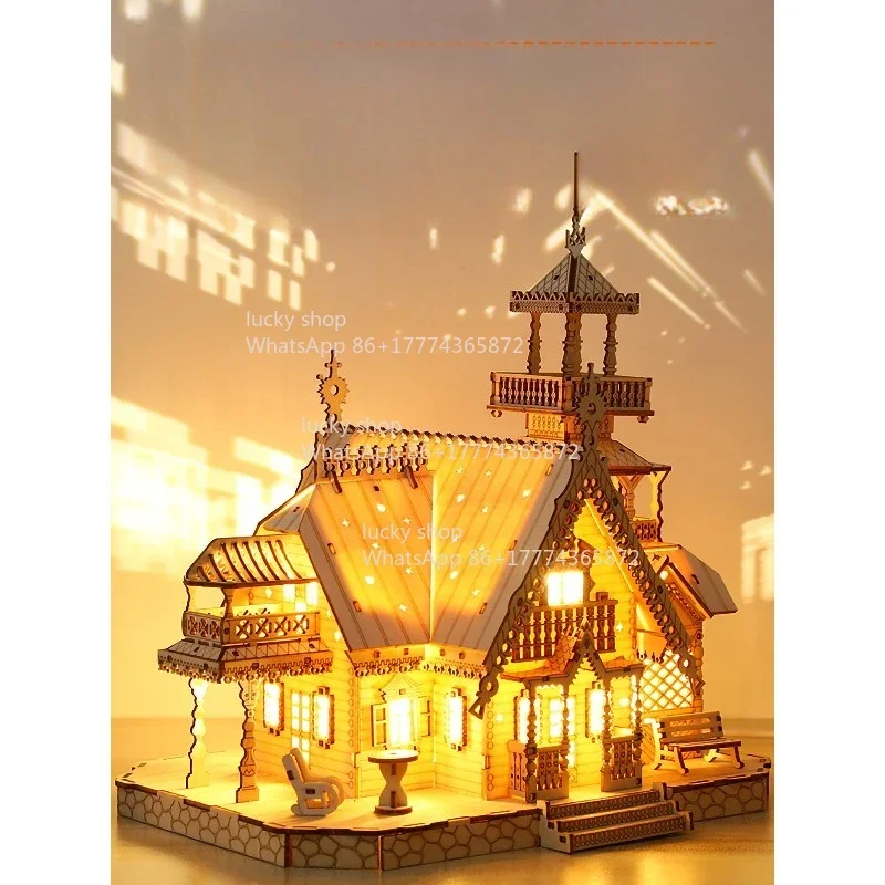 Vintage Wooden Villa Model | Decorative Piece with Warm LED Lights