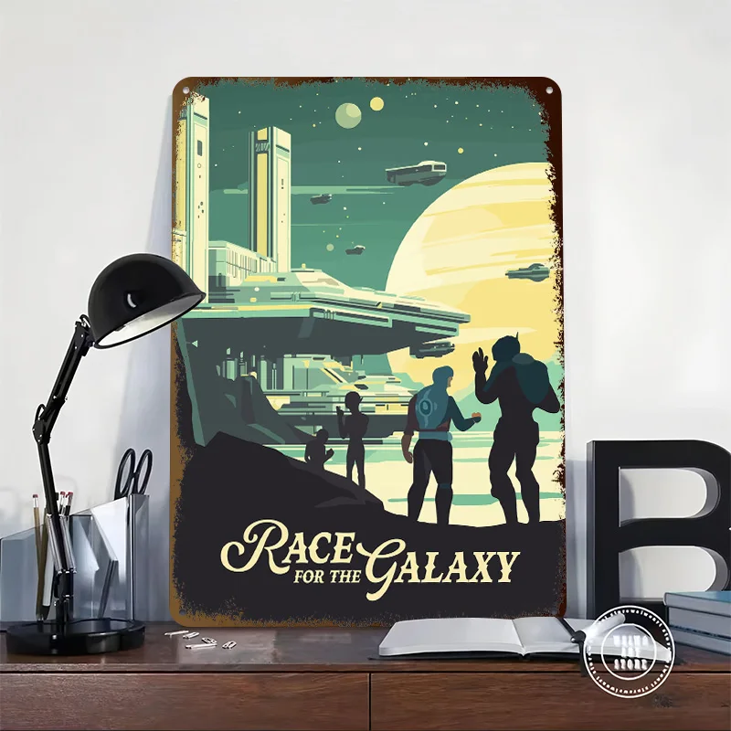 Race for the Galaxy Board Game Inspired Printed Poster Customized Wall Art Retro Vintage Metal Tin Signs for Room Desk Decor