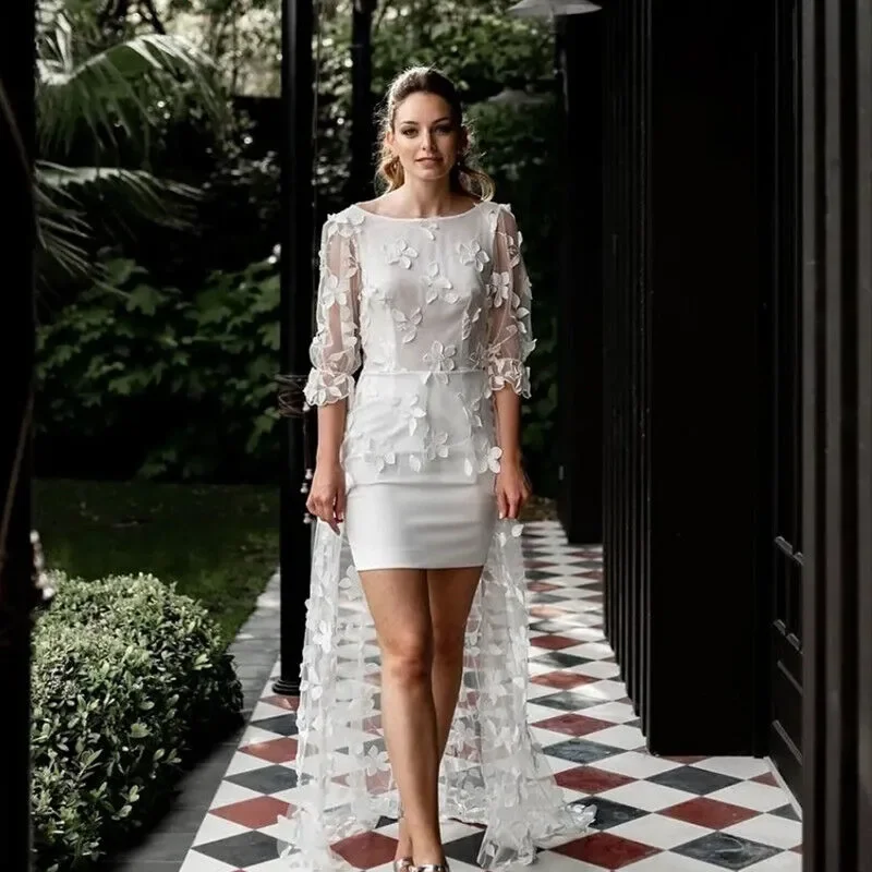 

Sexy short moderate full lace A-line wedding dress Long Sleeve Mini Decal Bridal dress custom new Brides Women wear 2024